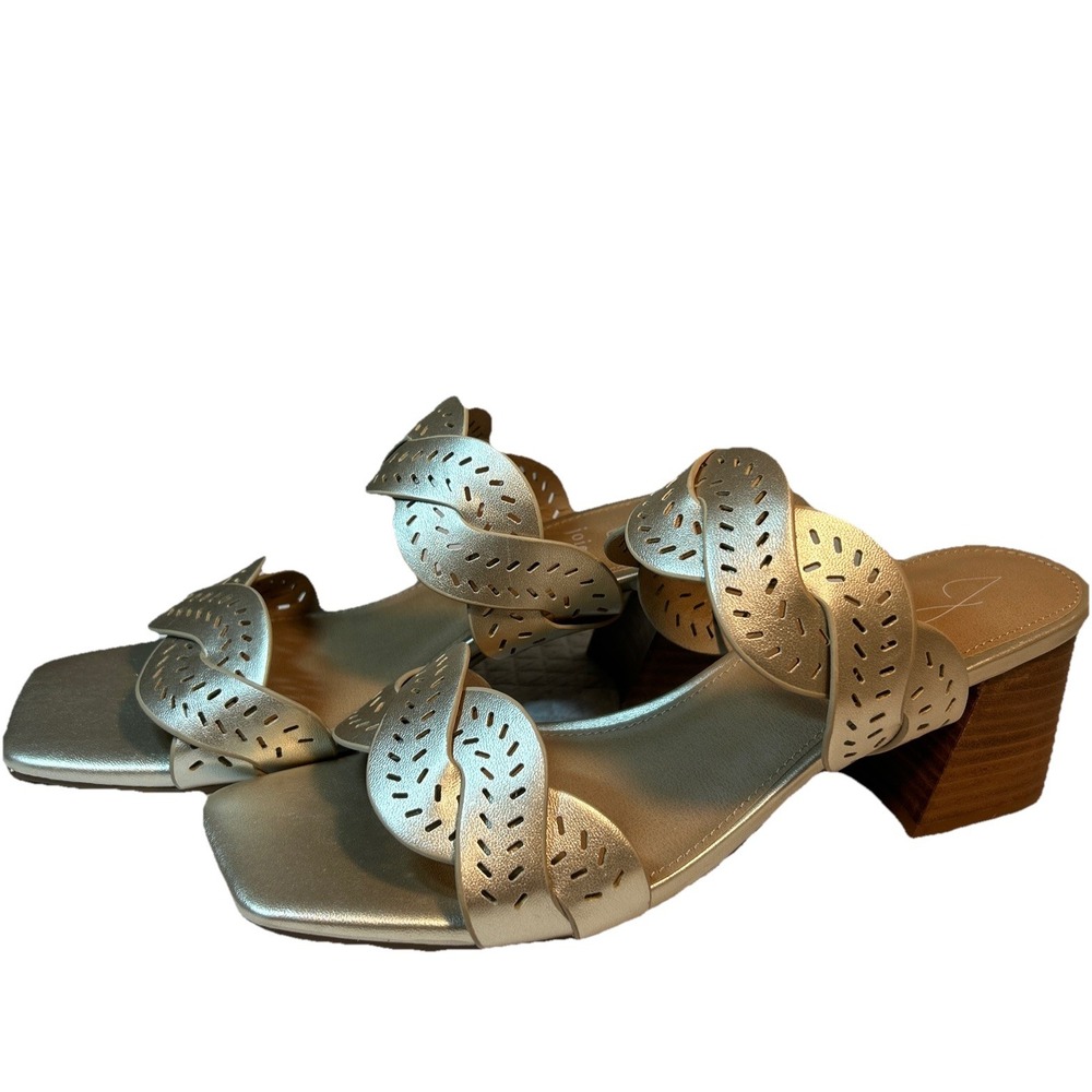 Joie Society New Gold Sandals 10M Block Heal Strappy Comfort‎ Slip On Open Toe